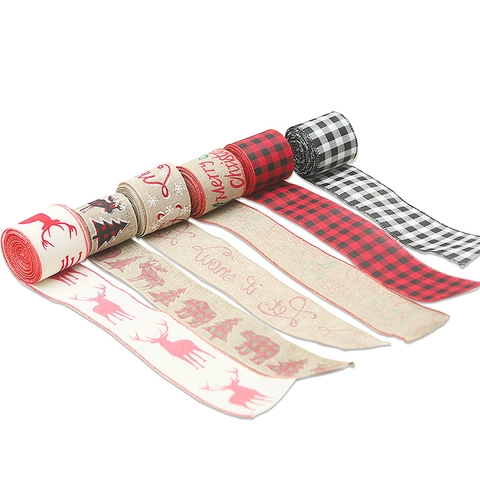 Nastro di Natale Effetto Juta Renna Buffalo Plaid Merry Christmas Let It Snow Nastro Decorativo Per Fiocchi Fai Da Te Albero