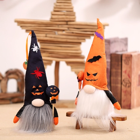 Gnomo Di Halloween Ornamenti Di Peluche LED Luce Bambola Senza Volto Con Pipistrello Ragno Zucca Decorazioni Per La Tavola Di Casa