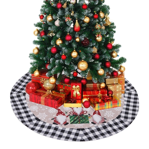 Weihnachtsbaumdecke Mit Karomuster Und Gnomen-Motiv Jute-Stoff Christbaumunterlage Für Heimdekoration Und Feiertage