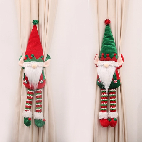 Christmas Gnome Curtain Tieback Buckle Swedish Tomte Elf Plush Doll Holiday Window Decoration Fabric Home Decor Ornament
