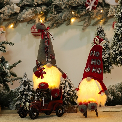 Christmas LED Glowing Gnome Decor Nordic Faceless Doll Rudolf Old Man Desktop Holiday Ornament Home Plush