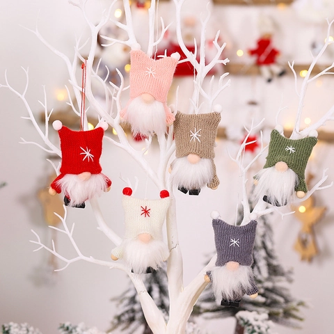Addobbi Natalizi Appesi Gnomo Fatti a Mano in Maglia Con Fiocco di Neve Ricamato Bambola Senza Volto Nordic Tomte per Decorazioni Casa