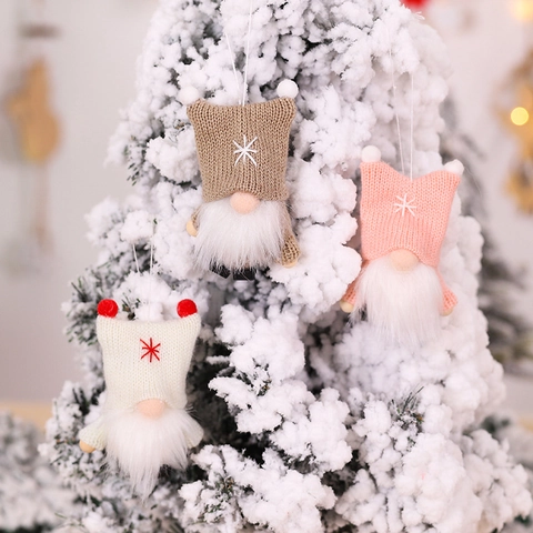 Addobbi Natalizi Appesi Gnomo Fatti a Mano in Maglia Con Fiocco di Neve Ricamato Bambola Senza Volto Nordic Tomte per Decorazioni Casa