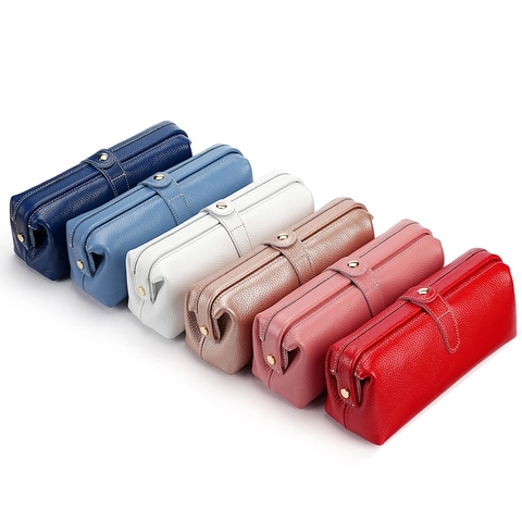 Trousse à Maquillage en Cuir de Vachette Premium Grain de Litchi Boîte de Rangement de Toilette Portable Style Docteur Avec Fermoir en Métal pour Voyage Femme