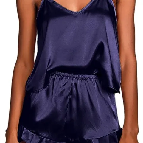 Satin Pajama Top And Shorts Women Faux Satin V Neck Camisole Ruffle Hem Sleepwear Sexy French Style Home Loungewear
