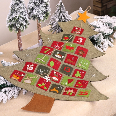 Weihnachtsbaum Adventskalender Countdown Sackleinen Filz Hängen Taschen Wanddekoration Feiertag Ornament