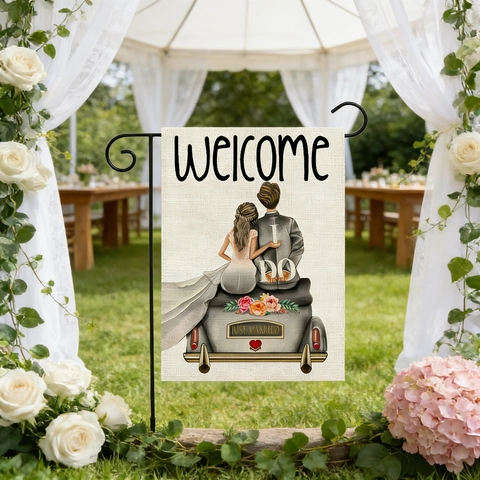 Linen Garden Flag Wedding Welcome Home Sweet Home Double Sided Printed Outdoor Yard Banner Decoration Floral House Flag