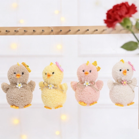 Easter Decorations Cute Plush Chick Hanging Ornaments Lambswool Texture Spring Party Props Colorful Animal Home Decor Gift