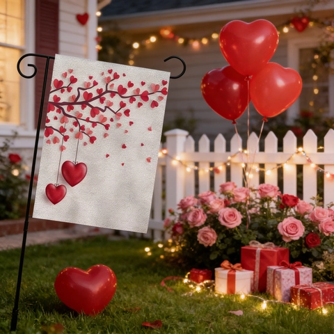 Valentine's Day Garden Flag Polyester Double Sided Yard Welcome Decor Hearts Red Truck Gnomes Outdoor Decorative Flag Home Garden Banner