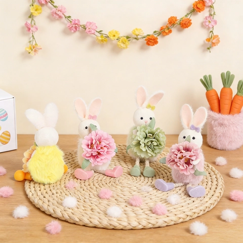 Décoration Suspendue Lapin de Pâques Fleur en Polyester Fait Main Style Pastoral Ornement Saisonnier Printemps pour Maison Fête
