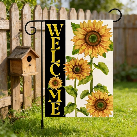 Bandiera da Giardino Pastorale con Girasole Ape Welcome Decorazione Cortile Esterno Striscione Decorativo in Poliestere