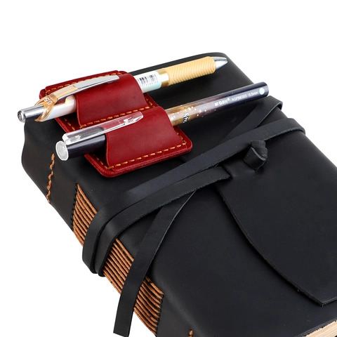 Genuine Leather Pen Holder Sleeve Dual Slot With Stainless Steel Clip Retro Handmade Cowhide Stationery Accessory For Notebook