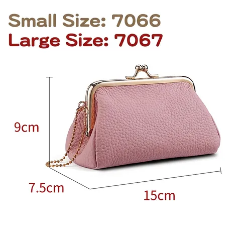 Monedero Retro De Cuir Genuino De Vaca Con Textura Granulada Mini Bolso De Mano Con Cierre De Boquilla Y Cadena Dorada