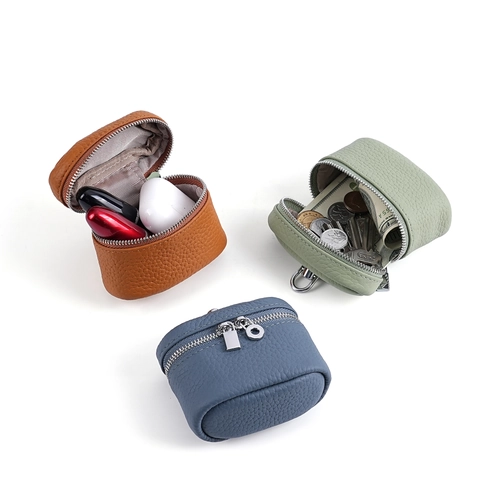 Genuine Leather Mini Coin Purse Top Layer Cowhide Lipstick Storage Bag Lychee Pattern Earphone Organizer For Women Men