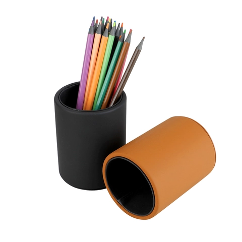 Genuine Cowhide Leather Desk Pen Holder Office Stationery Storage Box Minimalist Pencil Cup Desktop Organizer For Office