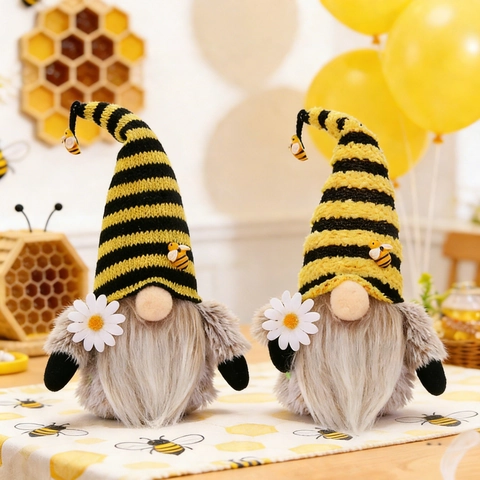 Gnomo Del Festival Delle Api Peluche Cappello A Maglia A Righe Gialle Nere Bambola Senza Volto Primavera Casa Ornamento