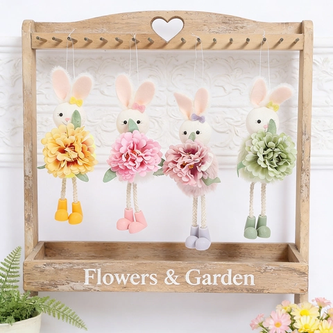 Easter Flower Fairy Rabbit Hanging Ornament Floral Bunny Pendant Pastoral Plush Toy For Spring Party Home Decoration Gift