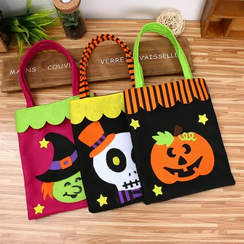 Halloween Candy Bag Non-Woven Felt Gift Bag Cartoon Pumpkin Ghost Spider Black Cat Handbag For Kids Holiday Party Decoration