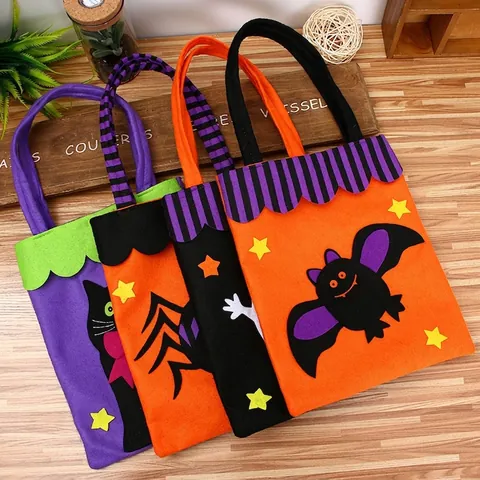 Halloween Candy Bag Non-Woven Felt Gift Bag Cartoon Pumpkin Ghost Spider Black Cat Handbag For Kids Holiday Party Decoration