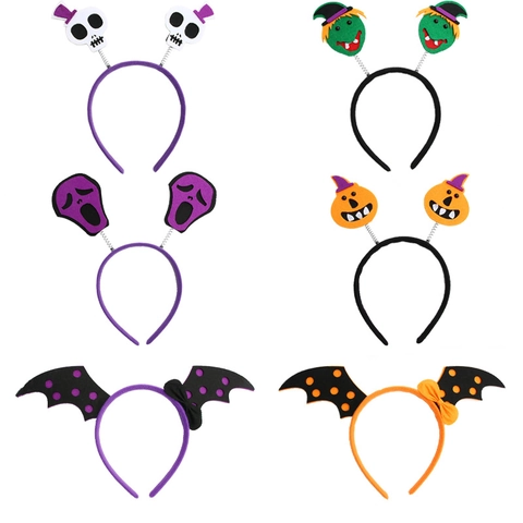 Halloween Headband Felt Pumpkin Witch Ghost Skeleton Bat Cosplay Party Dynamic Spring Hair Hoop Accessory