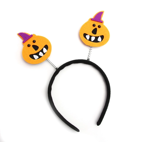 Halloween Headband Felt Pumpkin Witch Ghost Skeleton Bat Cosplay Party Dynamic Spring Hair Hoop Accessory