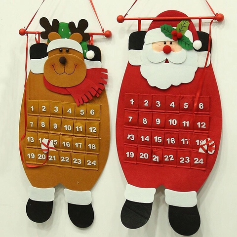 Christmas Advent Calendar Fabric Wall Hanging Countdown Pockets Santa Snowman Reindeer Pattern Holiday Home Decoration