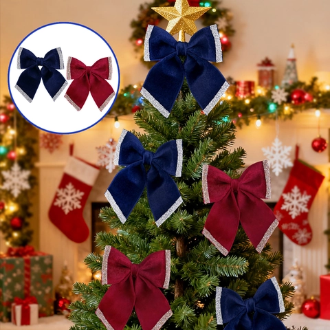 Fiocco di Velluto Decorativo Natalizio Con Bordo Argentato Luccicante Per Albero di Natale Ornamenti Festa Casa Decorazione