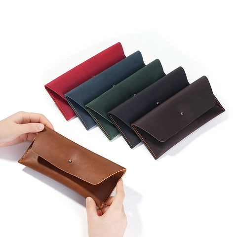 Women Genuine Leather Long Wallet Vintage Envelope Phone Bag Handmade Cowhide Clutch Purse Large Capacity Card Holder