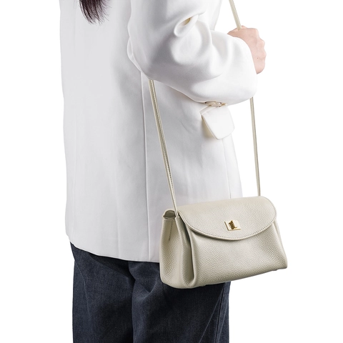 Borsa a Spalla da Donna in Pelle di Vacchetta Primo Strato Tendenza Grana Litchi Tracolla Mini Elegante Borsa per Cellulare