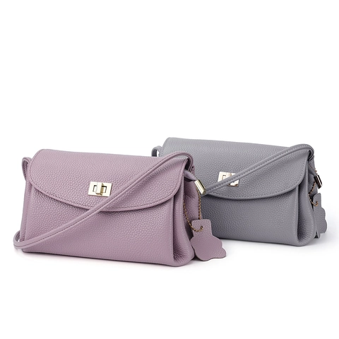 Borsa a Spalla da Donna in Pelle di Vacchetta Primo Strato Tendenza Grana Litchi Tracolla Mini Elegante Borsa per Cellulare