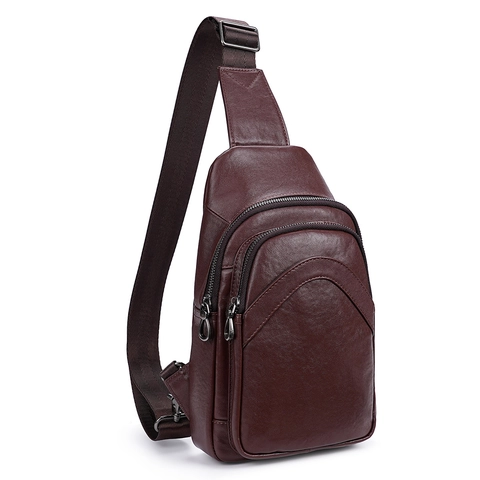 Genuine Cowhide Leather Men Chest Bag Vintage Multi Zipper Large Capacity Sling Crossbody Shoulder Bag Business Casual