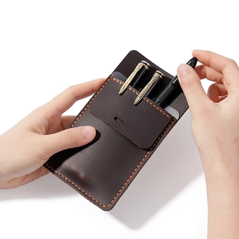 Genuine Leather Pocket Pen Protector For Doctors Nurses Vintage Cowhide Pen Case Pouch For White Coat Business Office School Stationery