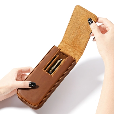 Crazy Horse Leather Pencil Case With Magnetic Closure Genuine Cowhide Fountain Pen Storage Box Retro Office Stationery Case