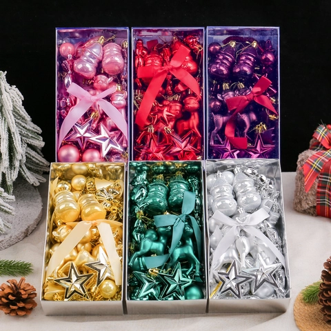 Assorted Christmas Tree Ornaments Set Plastic Electroplated Hanging Balls Star Reindeer Candy Shaped Festive Holiday Decor For Mall Hotel Home Party
