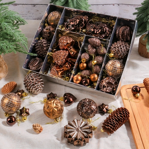 Vintage Brons Kerstballen Kunststof Dennenappels Sterren Harten Vormen Hangende Decoraties Voor Boom Feest Thuis Decor