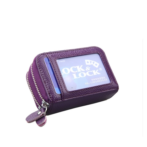 RFID Blocking Card Holder Genuine Cowhide Leather Double Zipper Accordion Wallet With ID Window For Women Men