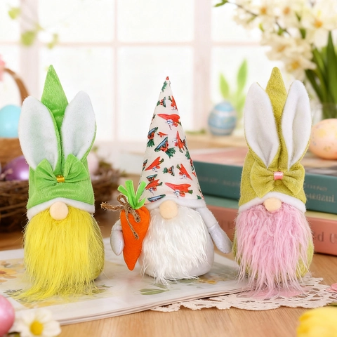 Gnomes de Pâques Poupée sans Visage Oreilles de Lapin Elf Décorations pour Printemps Maison Fête Table Ornement Peluche Gnomes Cadeau