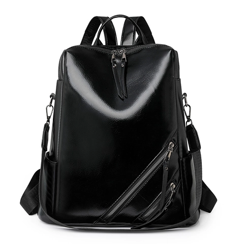 Vintage PU Leather Backpack For Women Large Capacity Waterproof Retro Multi Zipper Fashion Casual Travel Shoulder Bag