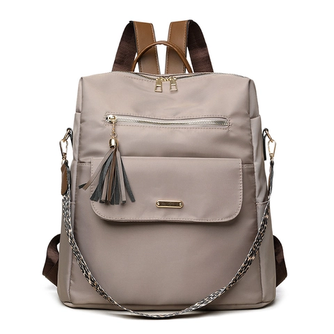 Zaino in Nylon alla Moda da Donna Borsa da Viaggio ad Alta Capacità Tracolla Leopardata Ciondolo con Nappa Impermeabile
