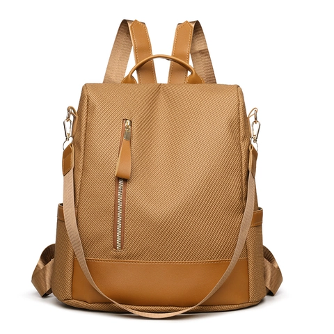 Women Fashion Woven Texture Nylon Backpack Multi-functional Lightweight Soft Leather School Bag Contrast Color Daily Travel Shoulder Bag