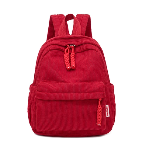 Women Casual Corduroy Small Backpack Vintage Student School Bag With Braided Zipper Puller Daily Fashion Travel Mini Rucksack