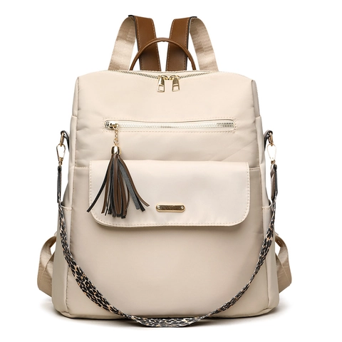 Zaino in Nylon alla Moda da Donna Borsa da Viaggio ad Alta Capacità Tracolla Leopardata Ciondolo con Nappa Impermeabile