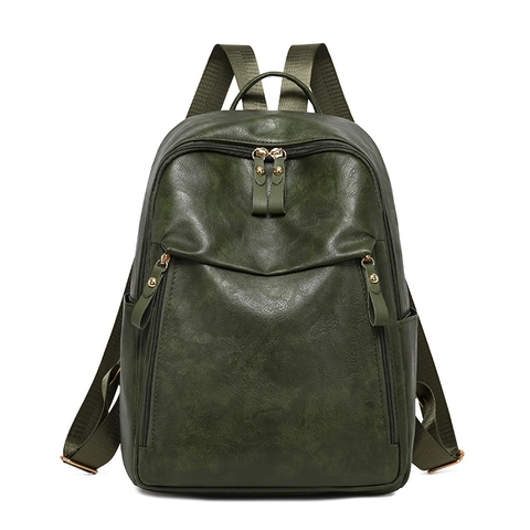 Women's Backpack PU Leather Vintage Multi Pocket Casual Schoolbag Trendy Waterproof Large Capacity Shoulder Bag