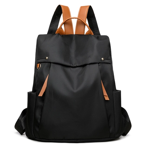 Zaino Da Donna In Nylon Moda Grande Capacità Minimalista Impermeabile Viaggio Scuola Borsa Per Computer Con Finiture In Pelle Marrone