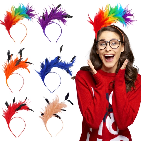 Colorful Feather Headband Fascinator For Carnival Party Masquerade Costume Festival Hair Accessories Women Performance
