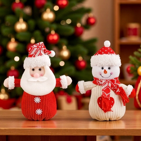 Weihnachtsgeschenkbeutel Gestrickter Weihnachtsmann Und Schneemann Charaktere Süßigkeitenbeutel Kordelzug Feiertagsdekoration Für Xmas Party