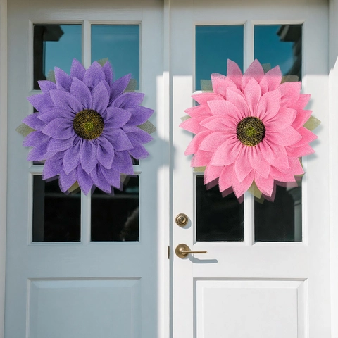 Rustic Burlap Sunflower Wreath Artificial Mesh Flower Door Hanging Ornament For Thanksgiving Fall Home Festival Decoration