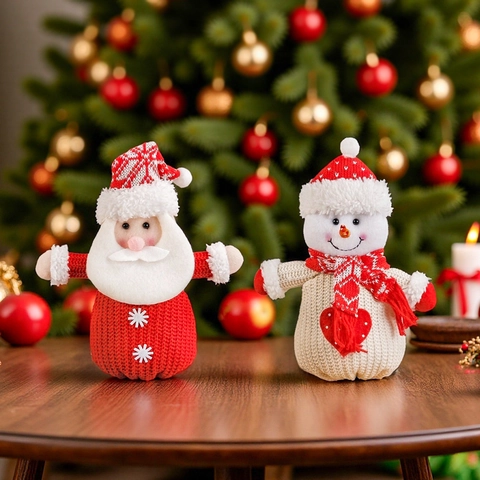 Weihnachtsgeschenkbeutel Gestrickter Weihnachtsmann Und Schneemann Charaktere Süßigkeitenbeutel Kordelzug Feiertagsdekoration Für Xmas Party