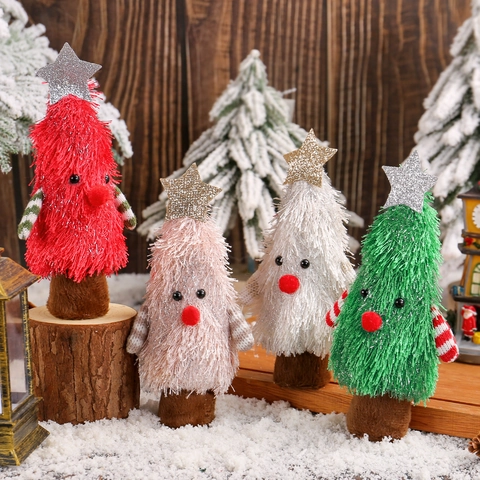 Christmas Tree Plush Doll Figurine Faux Fur Fabric Anthropomorphic Holiday Desktop Ornament Star Decor Xmas Atmosphere Party