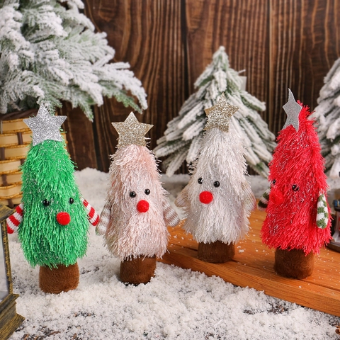 Christmas Tree Plush Doll Figurine Faux Fur Fabric Anthropomorphic Holiday Desktop Ornament Star Decor Xmas Atmosphere Party